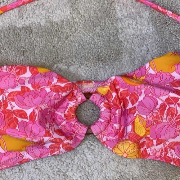 J. Crew O-ring bandeau bikini top in pink floral design size 3X NWT - Picture 3 of 7